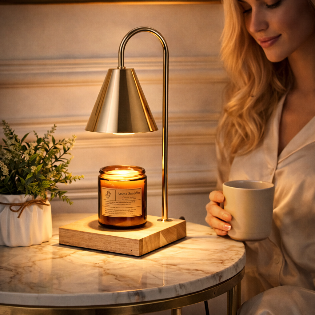 Wooden Base Candle Warmer Lamp